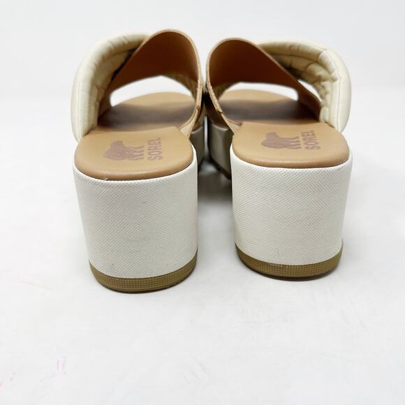 Sorel Womens 9.5 Chalk Honest Beige Cameron Flatform Puff Mule Sandal Leather - Picture 9 of 15